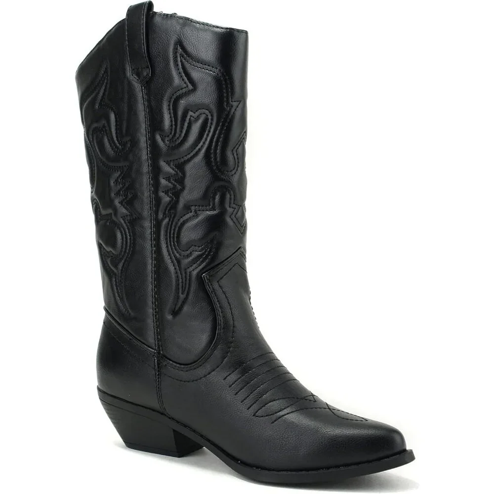 ✨ Women Black Reno Western Cowboy Pointed Toe Knee High Pulls On Tab Boots